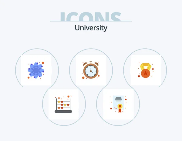 University Flat Icon Pack Icon Design Medal Deadline Education Time — Stok Vektör