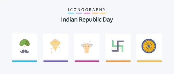 Indian Republic Day Flat Icon Pack Including Pray Church Flying — Stock Vector