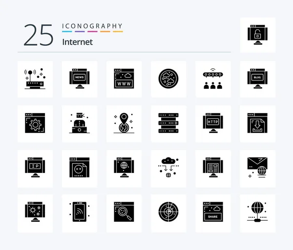 Internet Solid Glyph Icon Pack Including Network Technology Communications Network — Stok Vektör