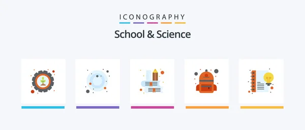 School Science Flat Icon Pack Including Creative Book Student Bag — Stock vektor