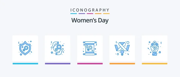 Womens Day Blue Icon Pack Including Feminine Awareness Rights Women — Stok Vektör