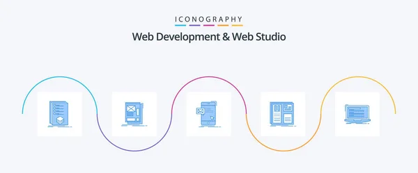 Web Development Web Studio Blue Icon Pack Including Grid Layout — Archivo Imágenes Vectoriales