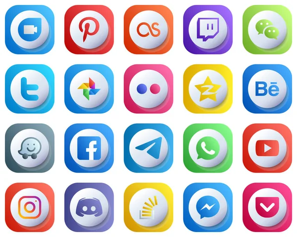 Cute 3D Gradient Social Media Brand Icons 20 pack such as fb. waze. google photo. behance and tencent icons. High-Definition and Professional