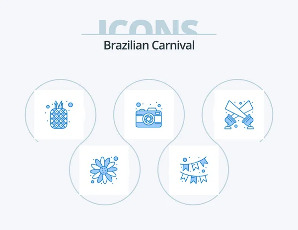 Brazilian Carnival Blue Icon Pack Icon Design Spotlight Flashlight Fruits — Stockvektor