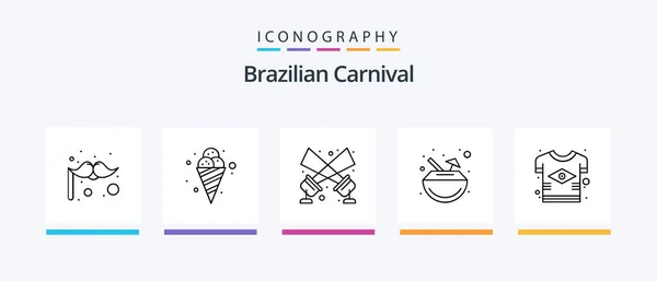Бразильский Карнавал Line Icon Pack Включая Карту Бразилия Кино Цвет — стоковый вектор
