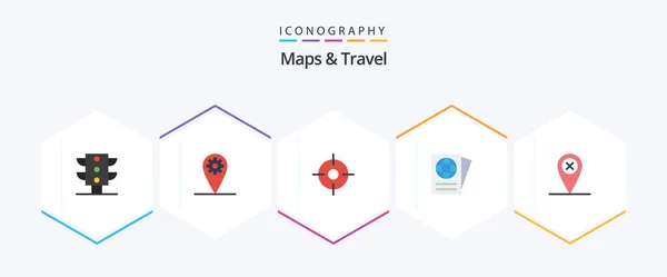 Maps Travel Flat Icon Pack Including Maps Location Map — Stock vektor