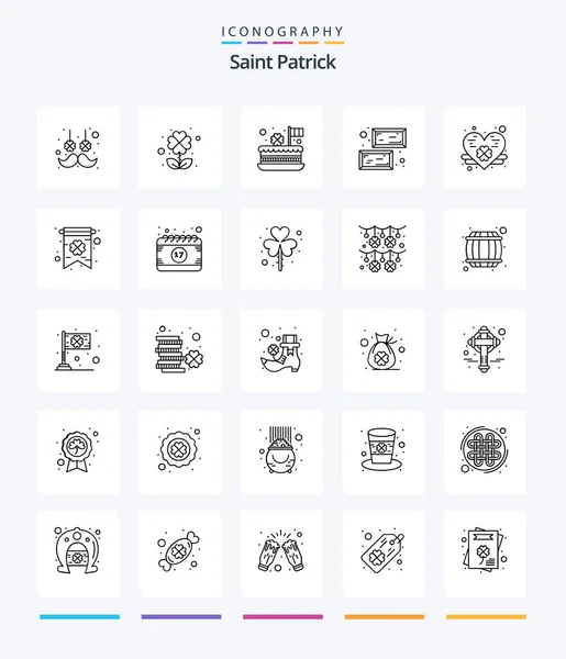 Creative Saint Patrick Outline Icon Pack Heart Saint Celebrate Value — Stock vektor