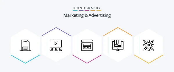 Marketing Advertising Line Icon Pack Including Technology Online Video Tutorials — Vetor de Stock