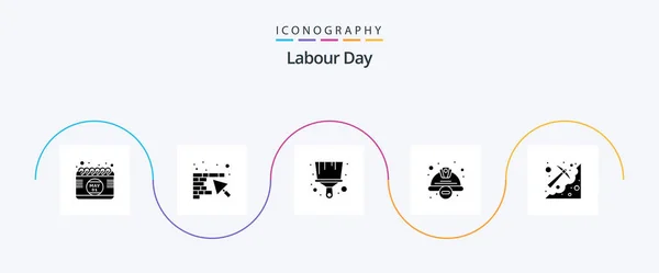 Labour Day Glyph Icon Pack Including Digging Worker Hat Brush — Stock vektor