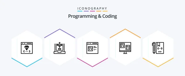 Programming Coding Line Icon Pack Including Computer App Flowchart Development — Vettoriale Stock