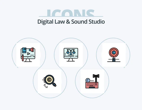 Digital Law Sound Studio Line Filled Icon Pack Icon Design — Vetor de Stock