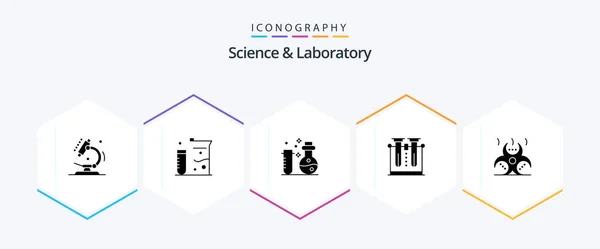Science Glyph Icon Pack Including Danger Chemistry Contamination Tube — Wektor stockowy