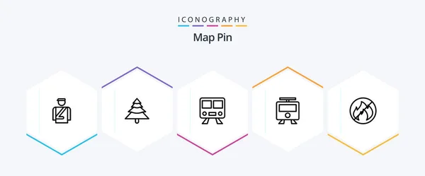 Map Pin Line Icon Pack Including Railway Fire — Stock vektor
