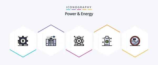 Power Energy Filledline Icon Pack Including Construction Tools Energy Atom — Vector de stock