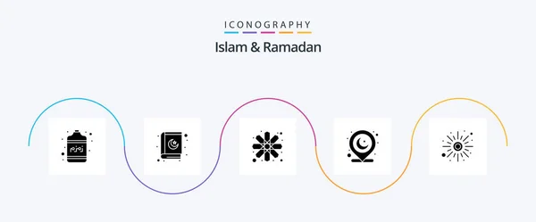 Ислам Рамадан Glyph Icon Pack Включая Погоду Встань Искусство Ислама — стоковый вектор