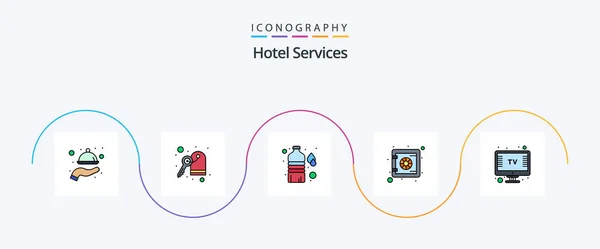 Hotel Services Line Filled Flat Icon Pack Including Water Television — Image vectorielle