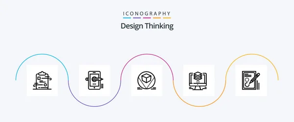 Design Thinking Line Icon Pack Including Computer Design Drawing Store — Stockový vektor