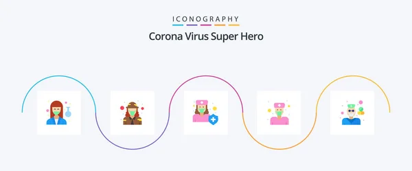 Corona Virus Super Hero Flat Icon Pack Including Physician Doctor — Stockvector