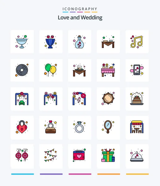 Creative Wedding Line Filled Icon Pack Dinner Table Event Drink — Διανυσματικό Αρχείο