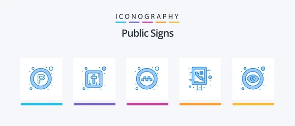 Public Signs Blue Icon Pack Including Public Eye Service Public — Stockvector