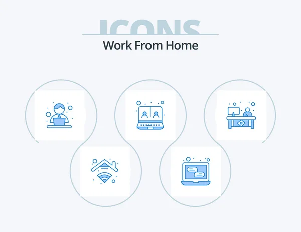 Work Home Blue Icon Pack Icon Design Working Video Conference — Stockový vektor