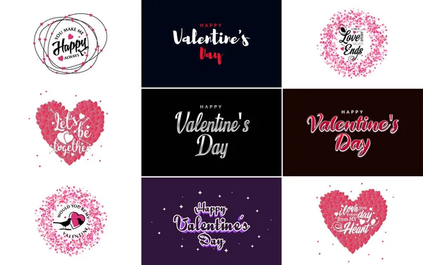 Happy Valentine Day Banner Template Romantic Theme Red Color Scheme — Vettoriale Stock