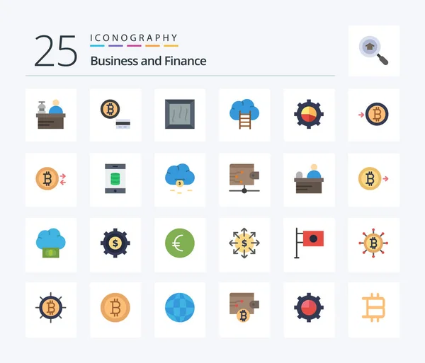 Finance Flat Color Icon Pack Including Money Bitcoin Product Settings — Stockový vektor