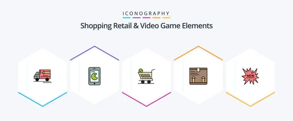 Shoping Retail Video Game Elements Filledline Icon Pack Including Shopping — Stock vektor