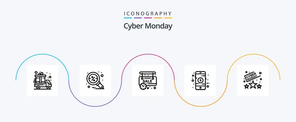 Cyber Monday Line Icon Pack Including Discount Rating Time Shop — Vector de stock