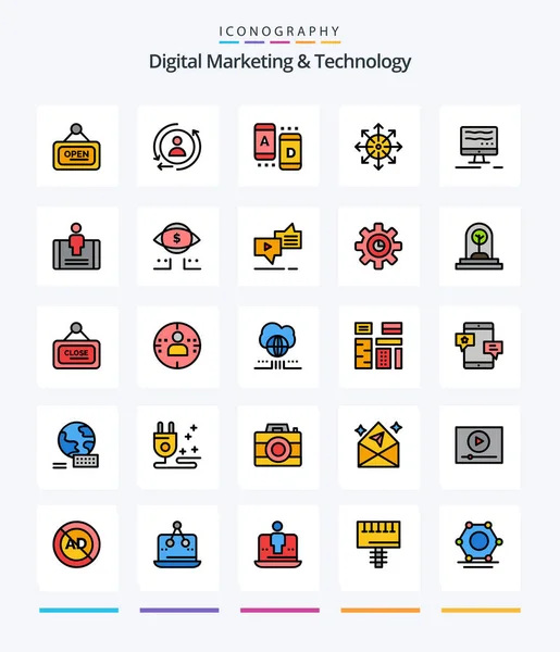 Creative Digital Marketing Technology Line Filled Icon Pack Online Platform — Archivo Imágenes Vectoriales