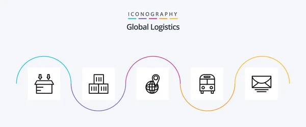 Global Logistics Line Icon Pack Including Email Transport Location Logistic — Vetor de Stock