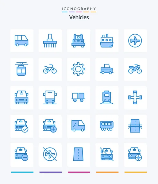 Creative Vehicles Blue Icon Pack Traffic Car Tractor Boat Transportation — Stockový vektor