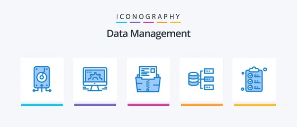 Data Management Blue Icon Pack Including Base Data Social Market — Archivo Imágenes Vectoriales