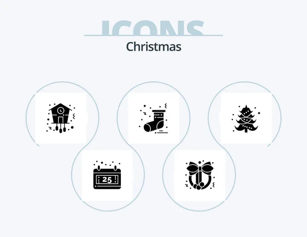 Christmas Glyph Icon Pack Icon Design Tree Time Christmas Sock — Stockvektor