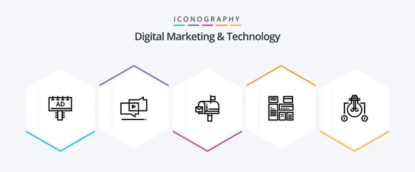 Digital Marketing Technology Line Icon Pack Including Idea Marketing Mail — Vector de stock