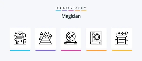 Magician Line Icon Pack Including Card Necklace Card Cultures Trick — Archivo Imágenes Vectoriales