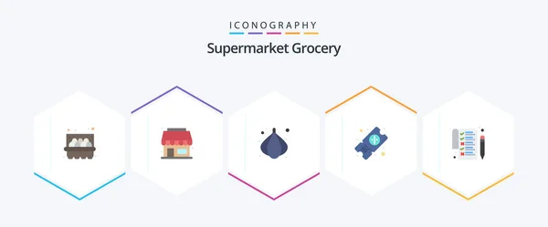 Grocery Flat Icon Pack Including Vegetable Pen List — Stockový vektor