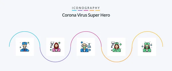 Corona Virus Super Hero Line Filled Flat Icon Pack Including — Wektor stockowy