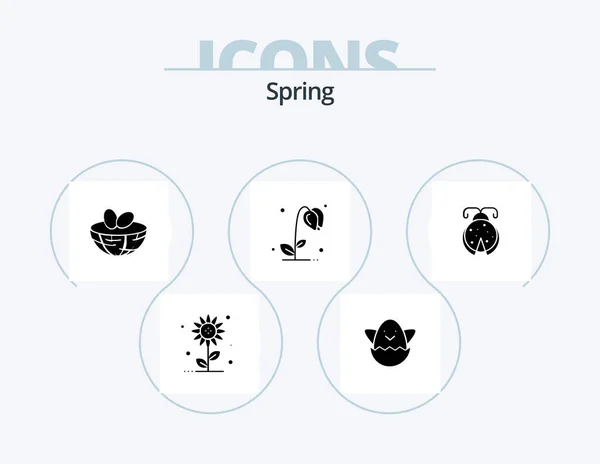 Spring Glyph Icon Pack Icon Design Ladybird Beetle Easter Spring — Stok Vektör