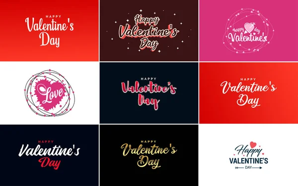 Happy Valentine Day Greeting Card Template Romantic Theme Red Pink — Vetor de Stock