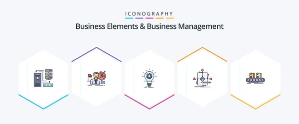 Business Elements Business Managment Filledline Icon Pack Including Foretelling Algorithm — Vetor de Stock
