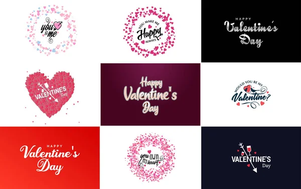 Happy Valentine Day Typography Design Heart Shaped Balloon Gradient Color — Vetor de Stock