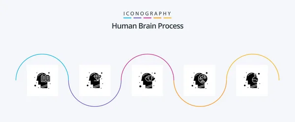 Human Brain Process Glyph Icon Pack Including Human Decision Perfection — Wektor stockowy