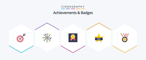 Achievements Badges Flat Icon Pack Including Medals Win Badge Insignia — Stock Vector