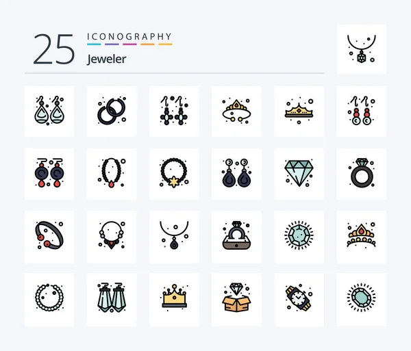 Jewellery Line Filled Icon Pack Including Earring Jewelry Earring Jewelry — Vetor de Stock