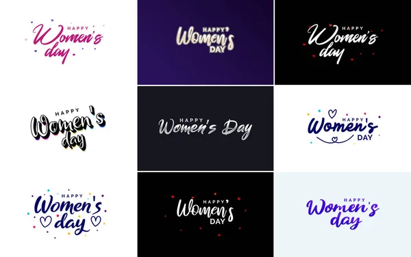 Pink Happy Women Day Typographical Design Elements International Women Day — 图库矢量图片