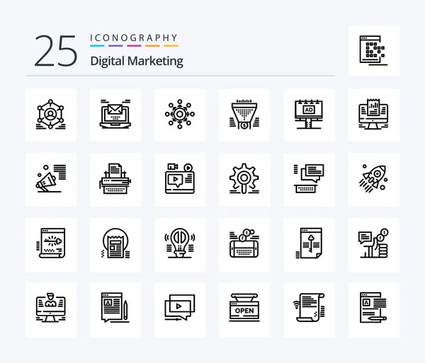 Digital Marketing Line Icon Pack Including Funnel Filter Email Presentation — Wektor stockowy