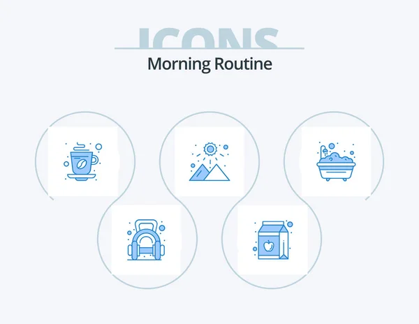 Morning Routine Blue Icon Pack Icon Design Mountain Sunset Bottle — Stock Vector