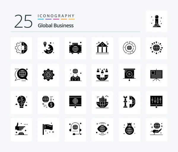 Global Business Solid Glyph Icon Pack Including Finance Bank Marker — Stockvector