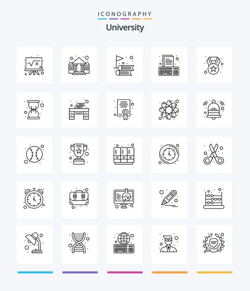 Creative University Outline Icon Pack Medal Online Books Homework Assignment — Stockvector